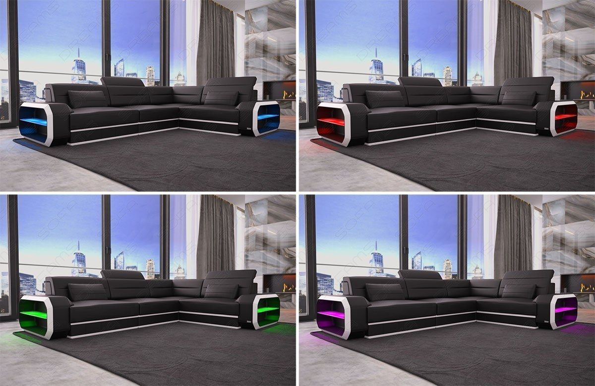 Verona L-shaped leather couch with LED – style & comfort