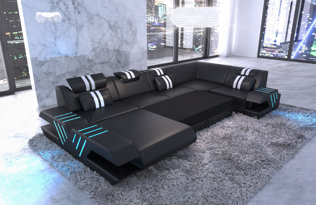 Sectional Venezia Leather Sofa With Led