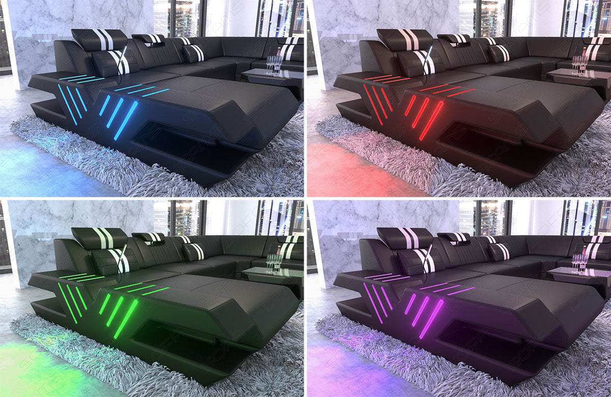 Sectional Venezia Leather Sofa With Led
