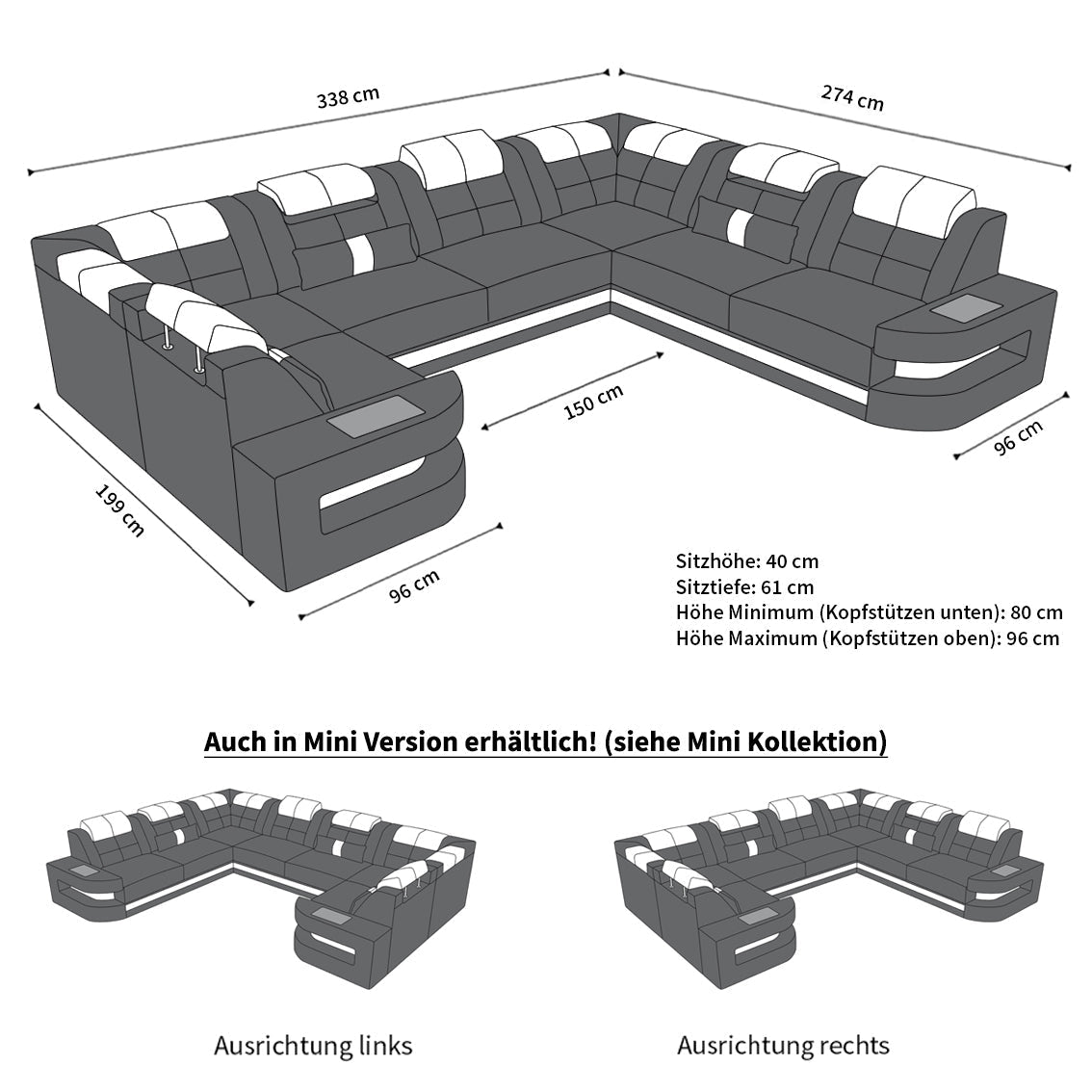 Taho Sectional With Led And Fabric Cover