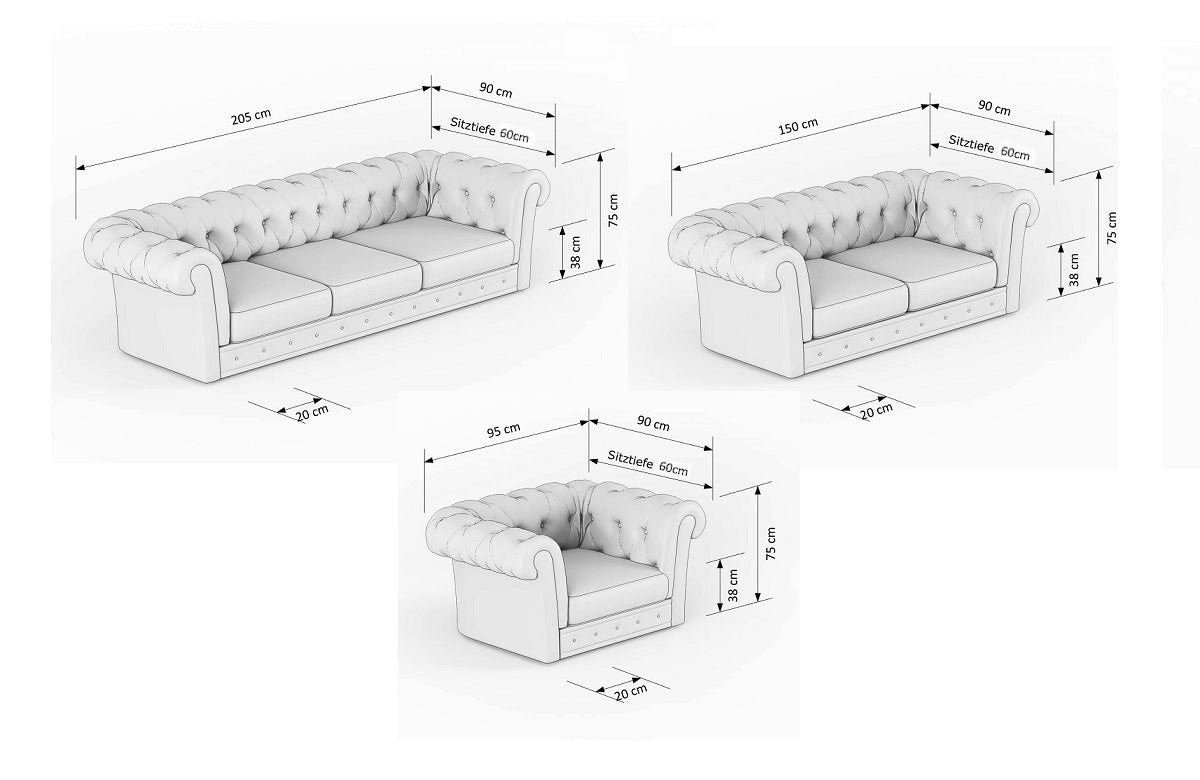 Velvet Sofa Set Vicenza 3-2-1