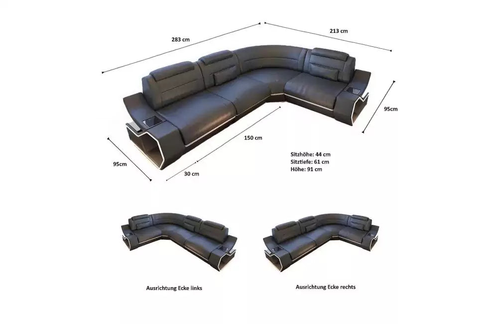 Pescara L-shaped corner sofa in fabric - style and comfort