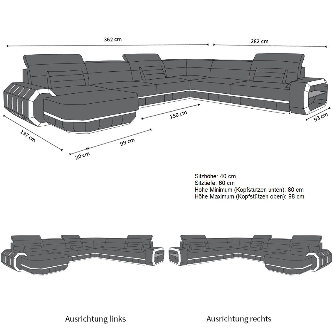 Rome Sectional In Xxl In Leather