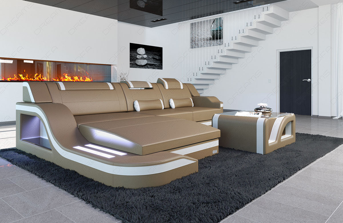 Leather Sofa Paloma Corner Sofa With Lighting