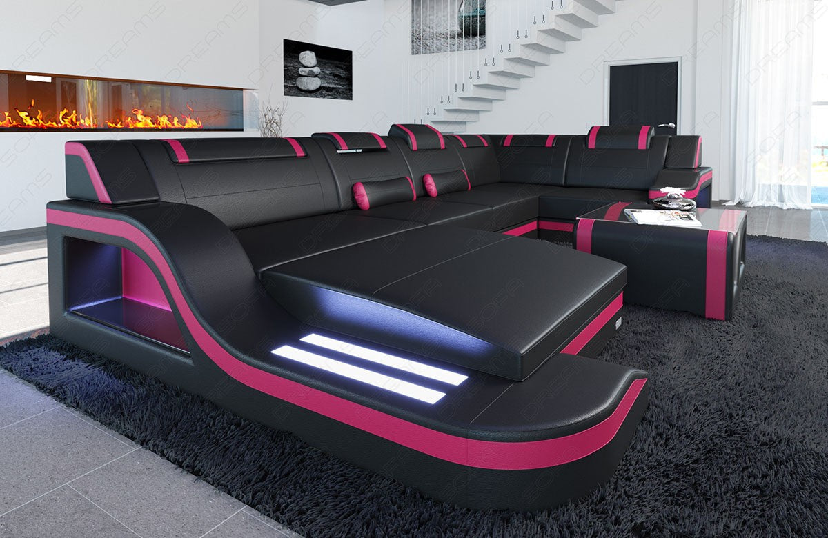 Paloma Leather Sectional With Headrests