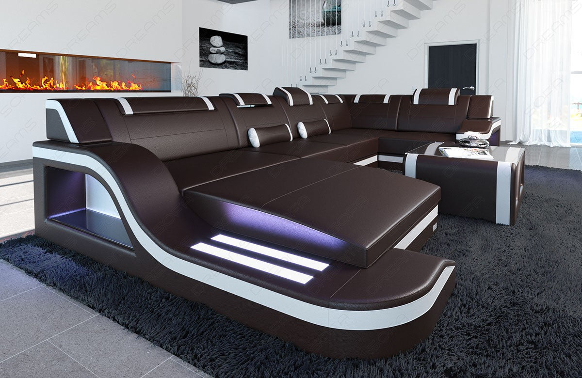 Paloma Leather Sectional With Headrests