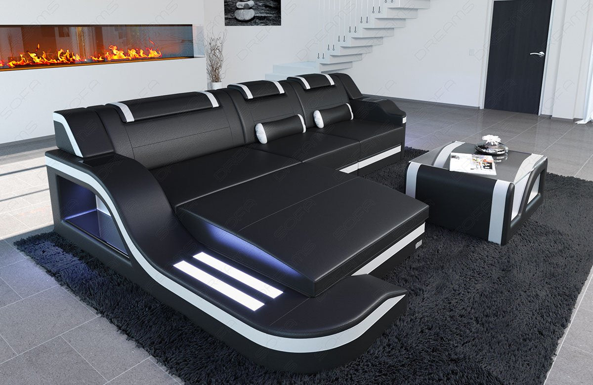 Leather Sofa Paloma Corner Sofa With Lighting