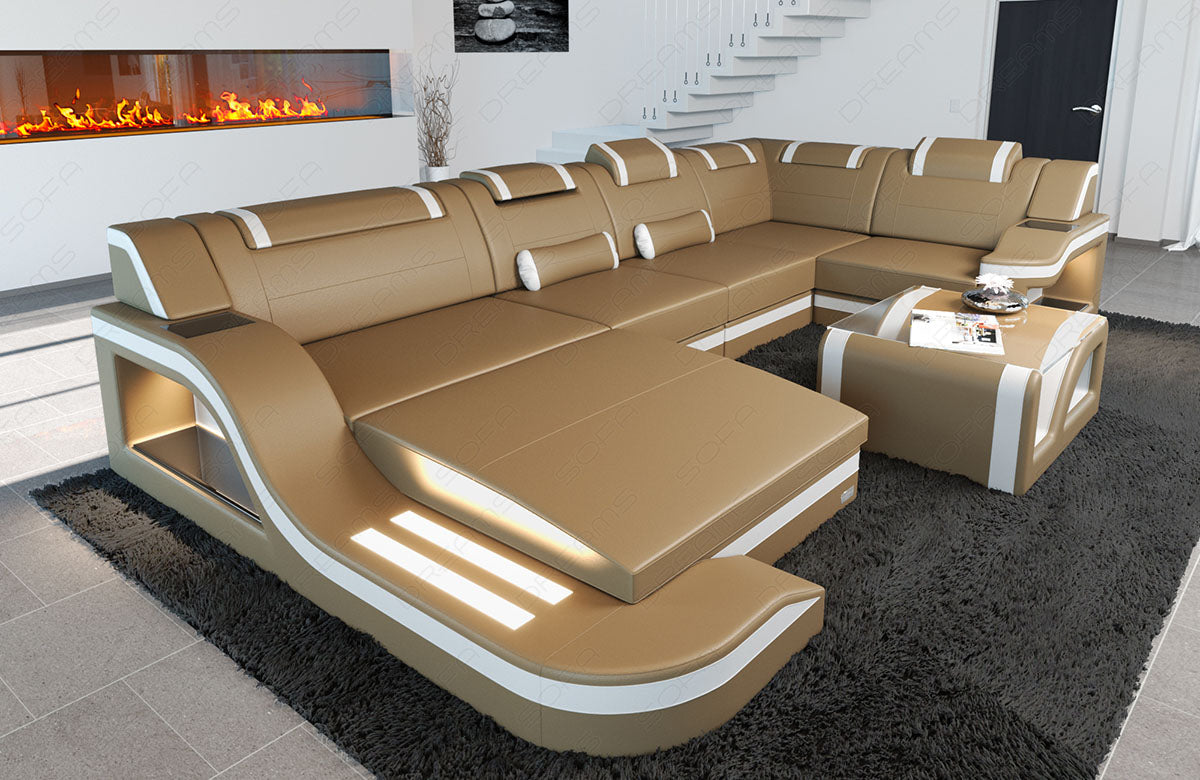 Paloma Leather Sectional With Headrests