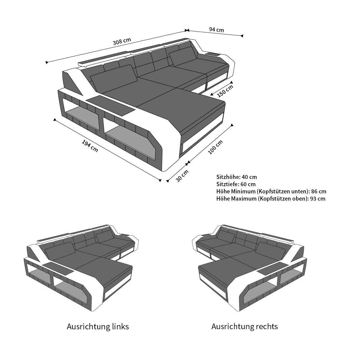 Sofa Aroba Corner Sofa - Fabric Cover And Led