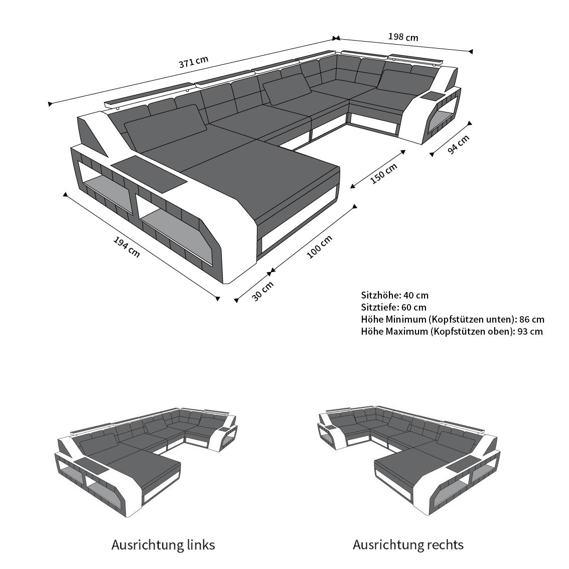 Fabric Sectional Aroba With Led And Usb