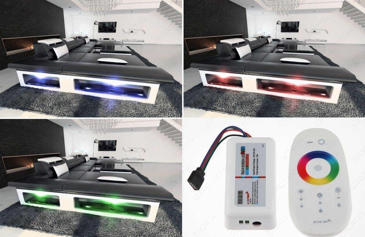 Fabric living area Enzo XXL LED U-shape