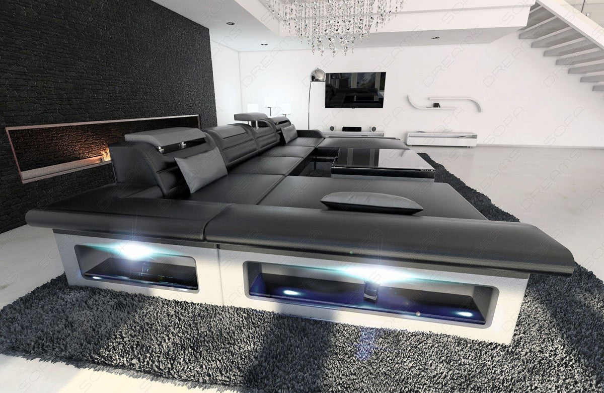 Leather Sectional Megano With Ottoman And Led