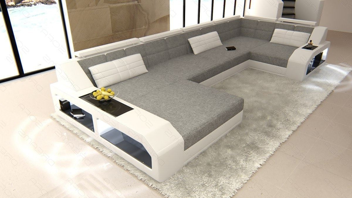 Fabric Sectional Aroba With Led And Usb