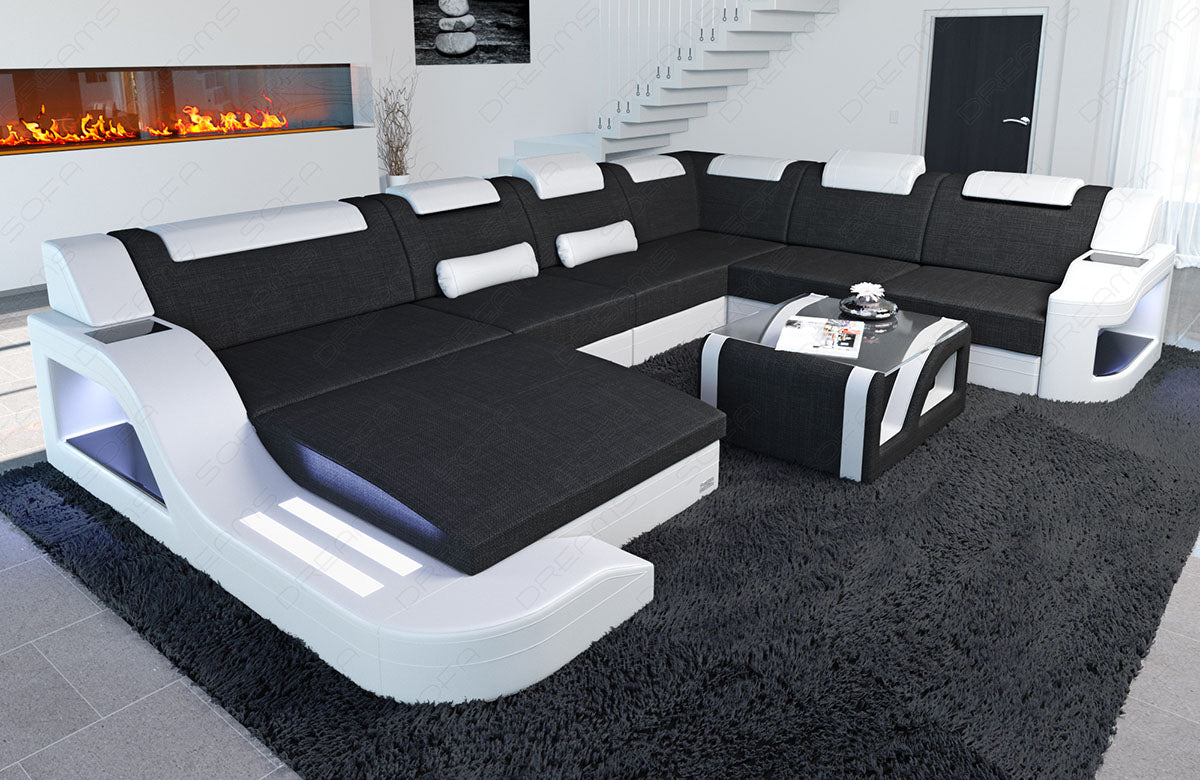 Xxl Sectional Paloma Mini Fabric Sofa With Ottoman