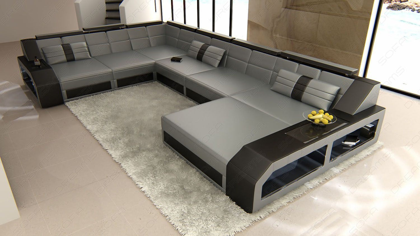 Sofa living area Matera XXL LED grey-black
