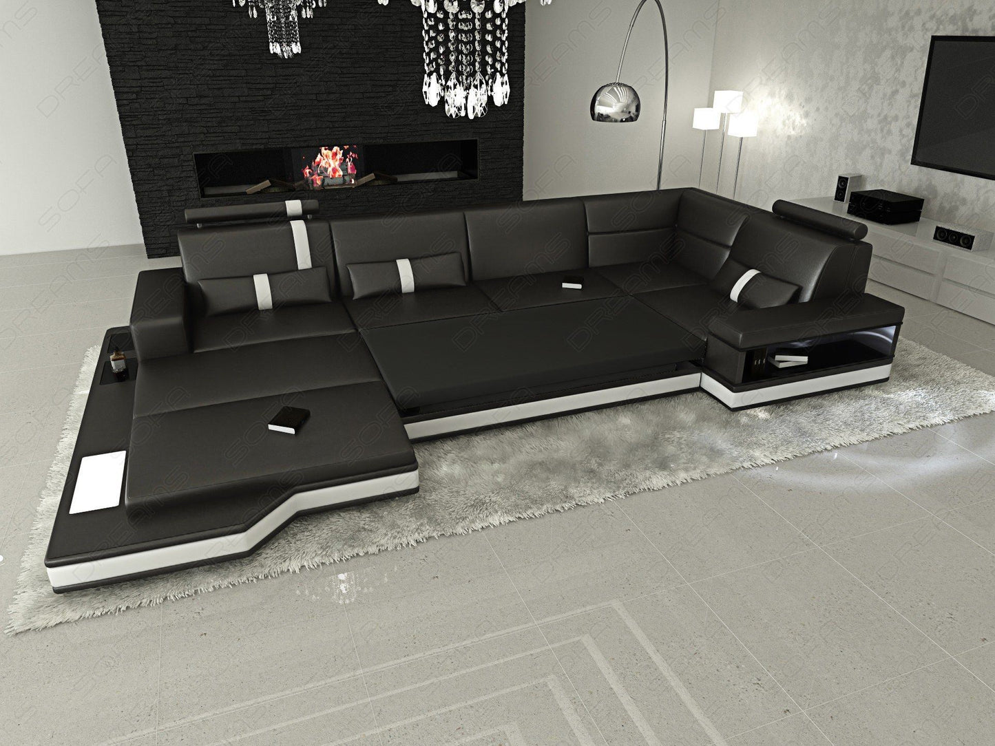 Miranolo Sectional As A Leather Sofa With Led