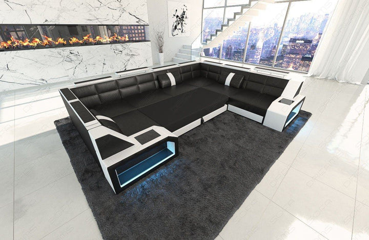 Ledersofa Pesaro mit Schlaffunktion schwarz-weiss