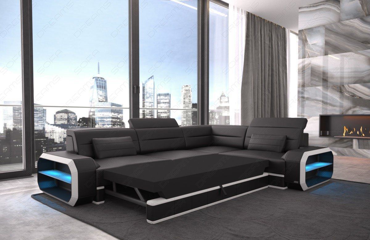 Verona L-shaped leather couch with LED – style & comfort