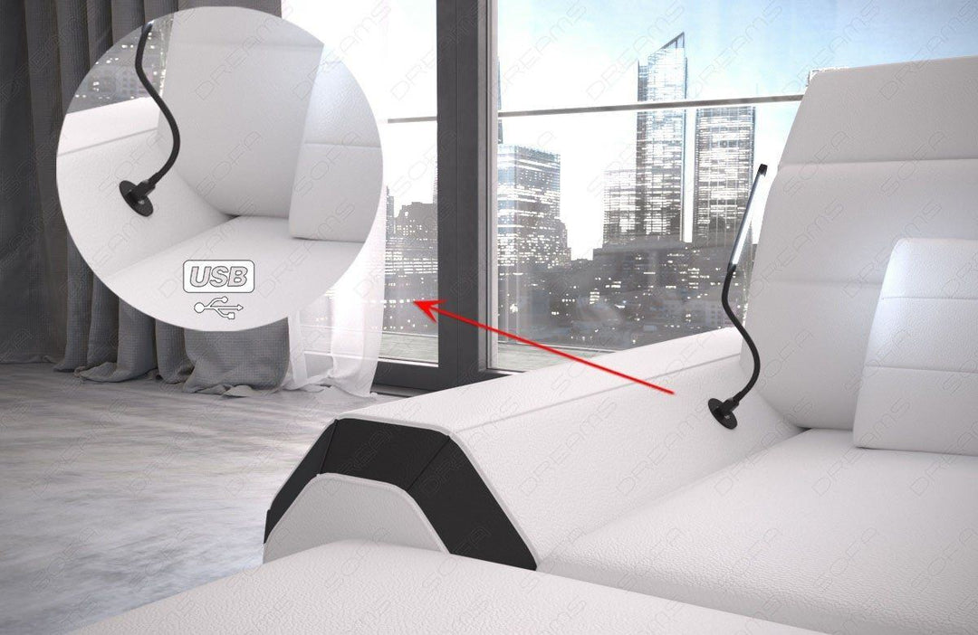 Couch Wohnlandschaft Roma mit USB Port inkl. mitgelieferter LED Leselampe