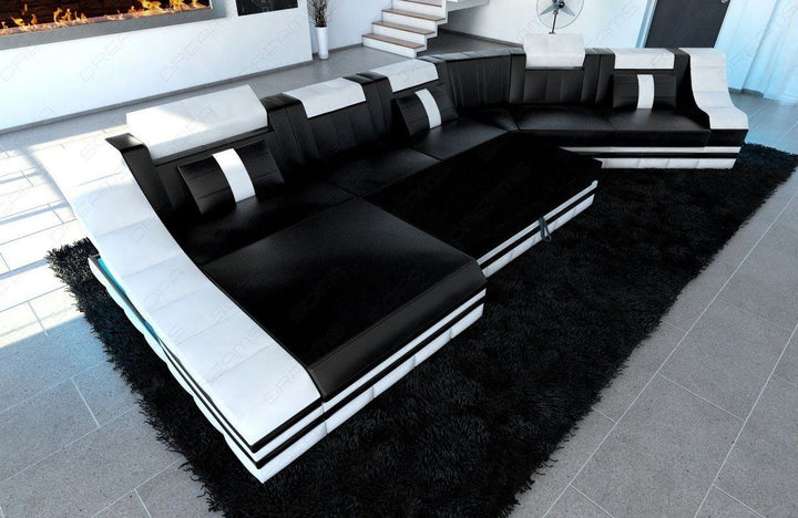 Mega Wohnlandschaft Turino CL mit Schlaffunktion in schwarz-weiss