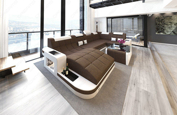 Stoff Wohnlandschaft Wave U Form in braun - Hugo8 Strukturstoff