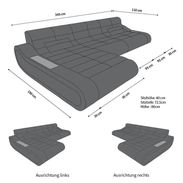 Abmessungen Sofa Concept L Form lang