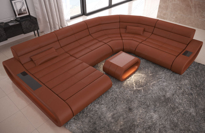 Sofa Wohnlandschaft Concept XXL mit LiegeflÃ¤che Leder in hellbraun