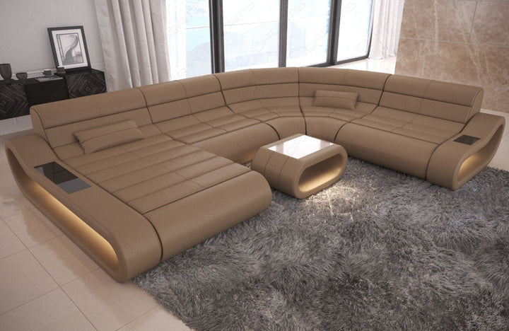Moderne Sofa Wohnlandschaft Concept XXL mit LiegeflÃ¤che Leder in sandbeige