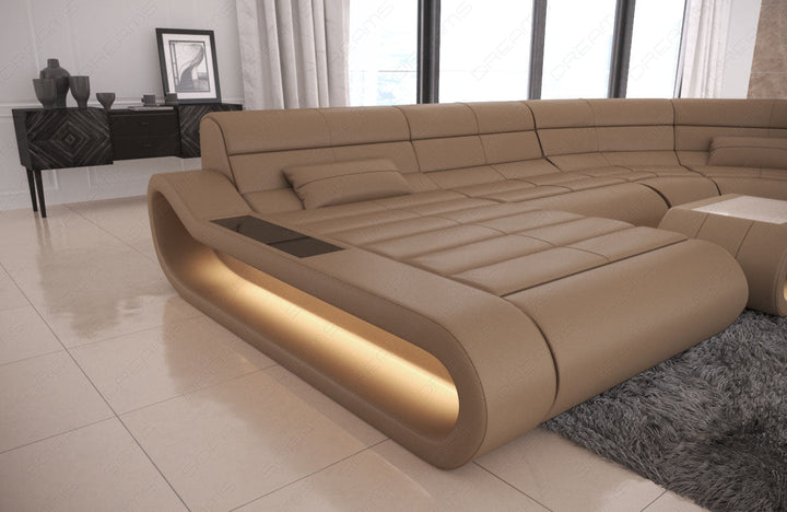 Moderne Sofa Wohnlandschaft Concept XXL mit LiegeflÃ¤che Leder in sandbeige