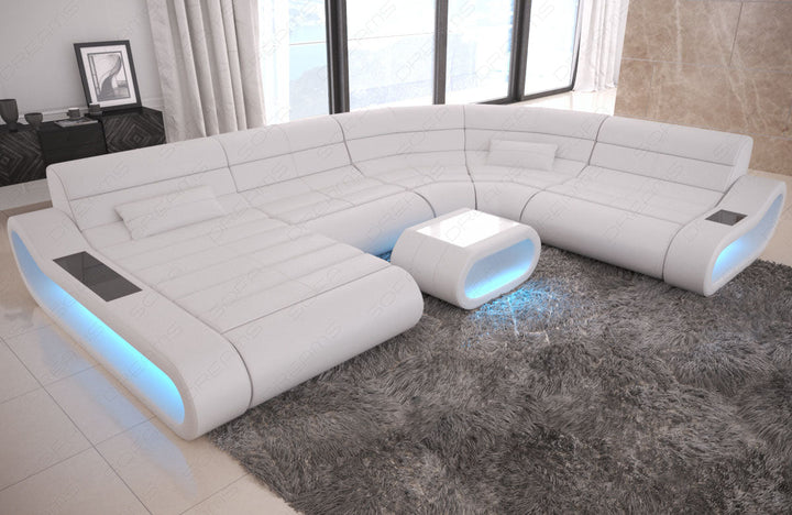 Leder Wohnlandschaft Concept XXL mit Ottomane Leder in weiss