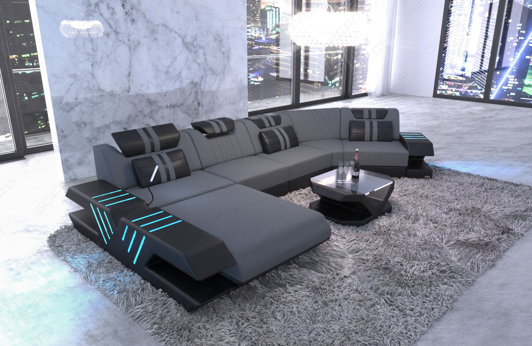 Mikrofaser Stoffcouch Wohnlandschaft Venedig C Form in grau - Mineva15