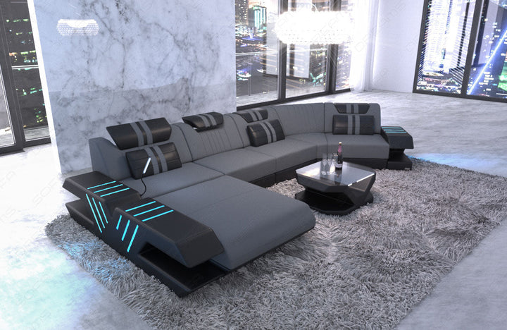 Mikrofaser Stoffcouch Wohnlandschaft Venedig C Form in grau - Mineva15