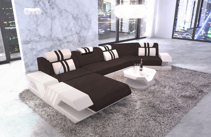 Stoffcouch Wohnlandschaft Venedig C Form Strukturstoff graubraun - Hugo16