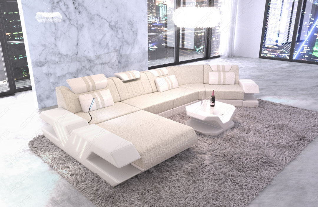 Polster Couch Wohnlandschaft Venedig C Form in elfenbein - Hugo1 Strukturstoff