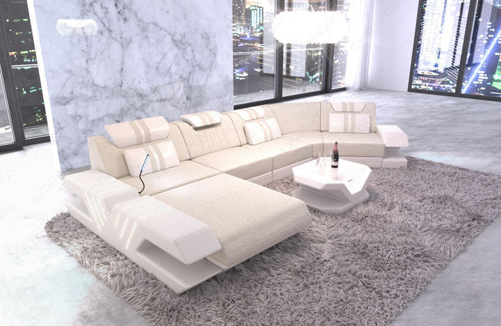 Polster Couch Wohnlandschaft Venedig C Form in elfenbein - Hugo1 Strukturstoff
