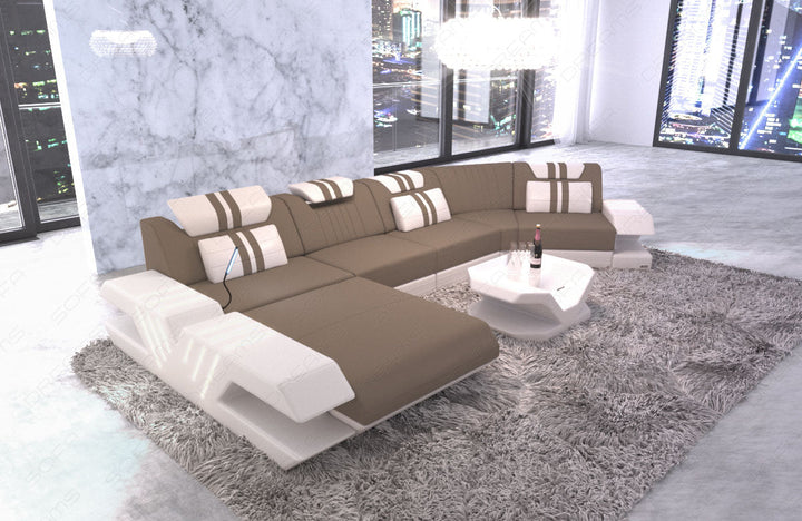 Moderne Polster Wohnlandschaft Venedig C Form in taupe - Mineva21 Mikrofaser Stoff