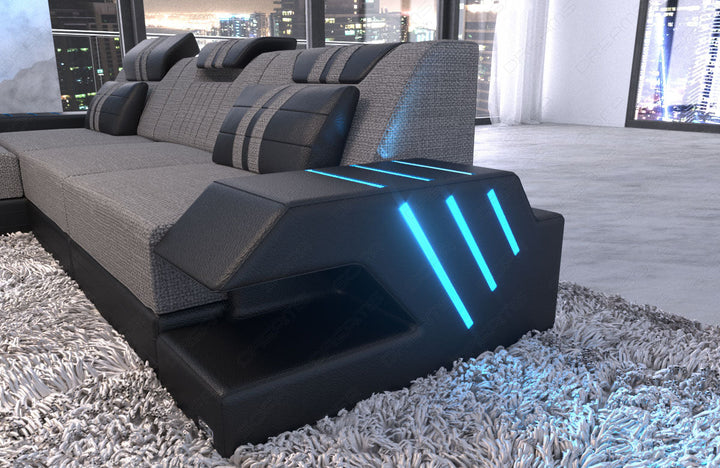 Designer Stoff Ecksofa Venedig L Form in hellgrau - Hugo19 Strukturstoff
