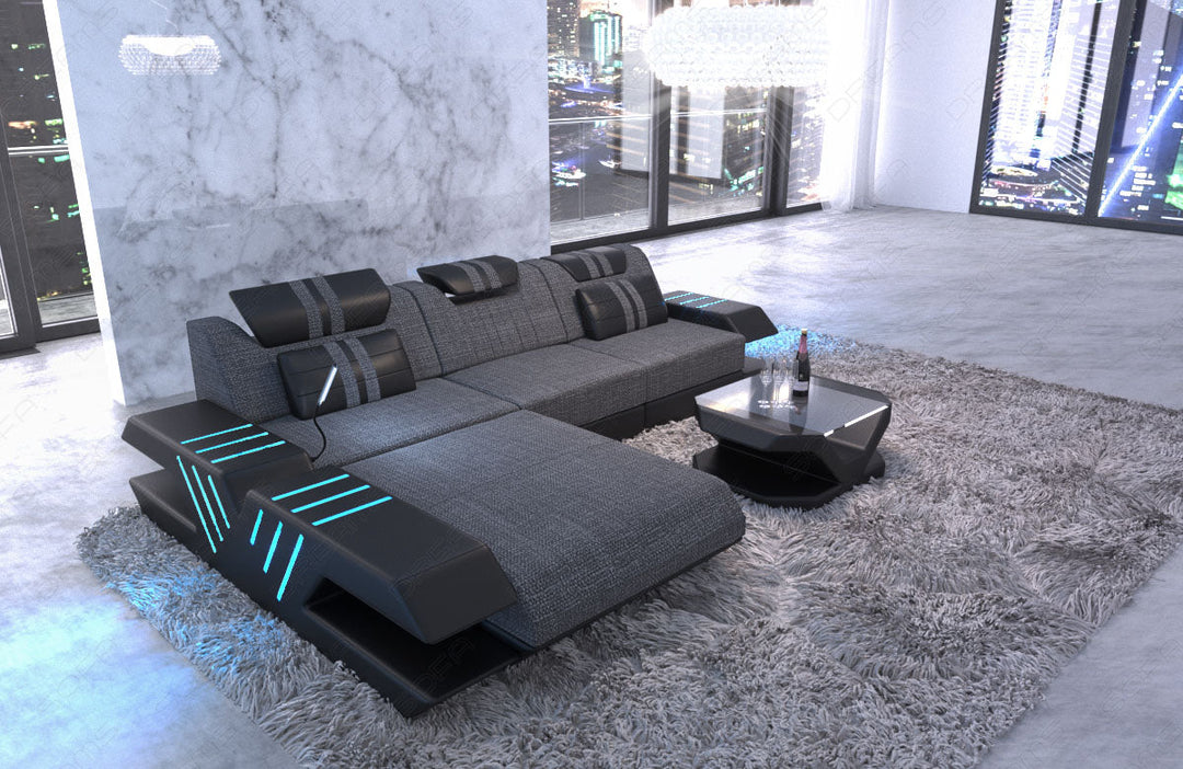 Polster Ecksofa Venedig L Form in grau - Hugo5 Strukturstoff