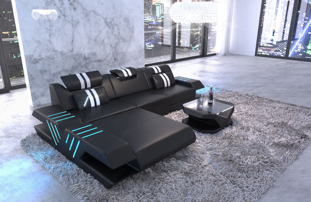 Design Sofa Venedig Leder modern in L Form in schwarz - weiÃŸ