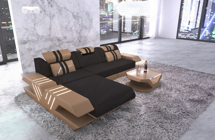 Polster Ecksofa Venedig L Form in schwarz - Mineva14 Mikrofaser Stoff