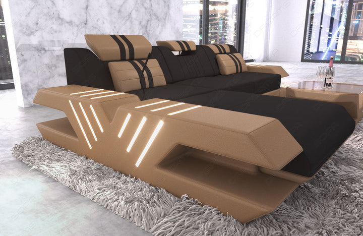 Mikrofaser Stoff Ecksofa Venedig L Form in schwarz - Mineva14