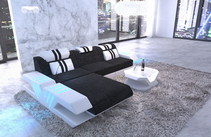 Design Polster Ecksofa Venedig L Form in schwarz-grau - Hugo12 Strukturstoff