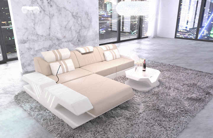 Modernes Polster Ecksofa Venedig L Form in elfenbein - Mineva1 Mikrofaser Stoff