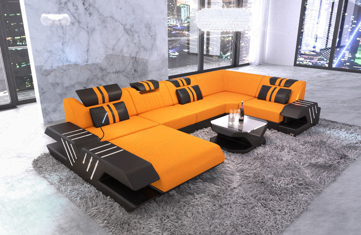 Luxus Wohnlandschaft Stoff Venedig U Form in Mikrofaser apricot - Mineva16