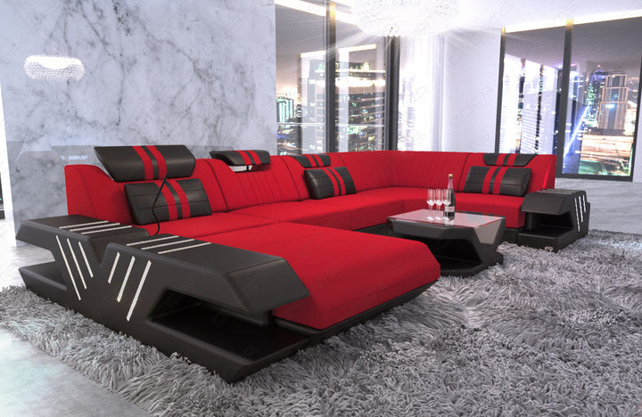 Moderne Wohnlandschaft Venedig U Form in Mikrofaser rot - Mineva20