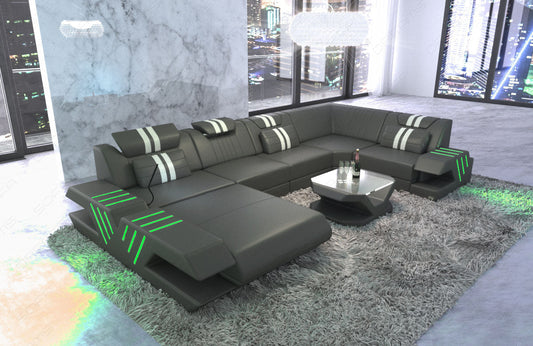 Sectional Venezia Leather Sofa With Led