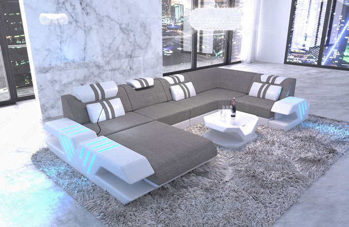Wohnlandschaft Stoff Mix Venedig U Form Strukturstoff hellgrau - Hugo 3