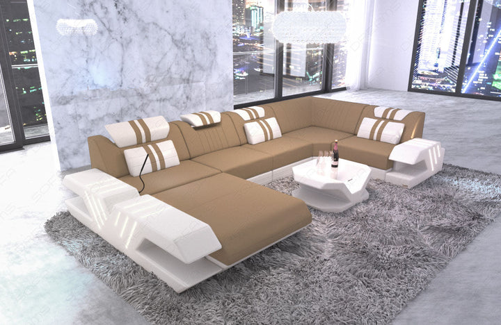 Moderne Wohnlandschaft Venedig U Form in cappuccino - Mineva6 Mikrofaser Stoff
