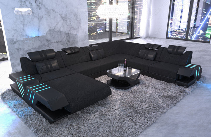 Designer Wohnlandschaft Venedig XXL in schwarz - Hugo14 Strukturstoff