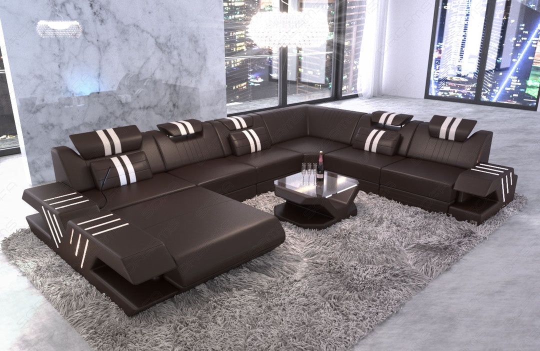 Mega Wohnlandschaft Venedig XXL Leder dunkelbraun